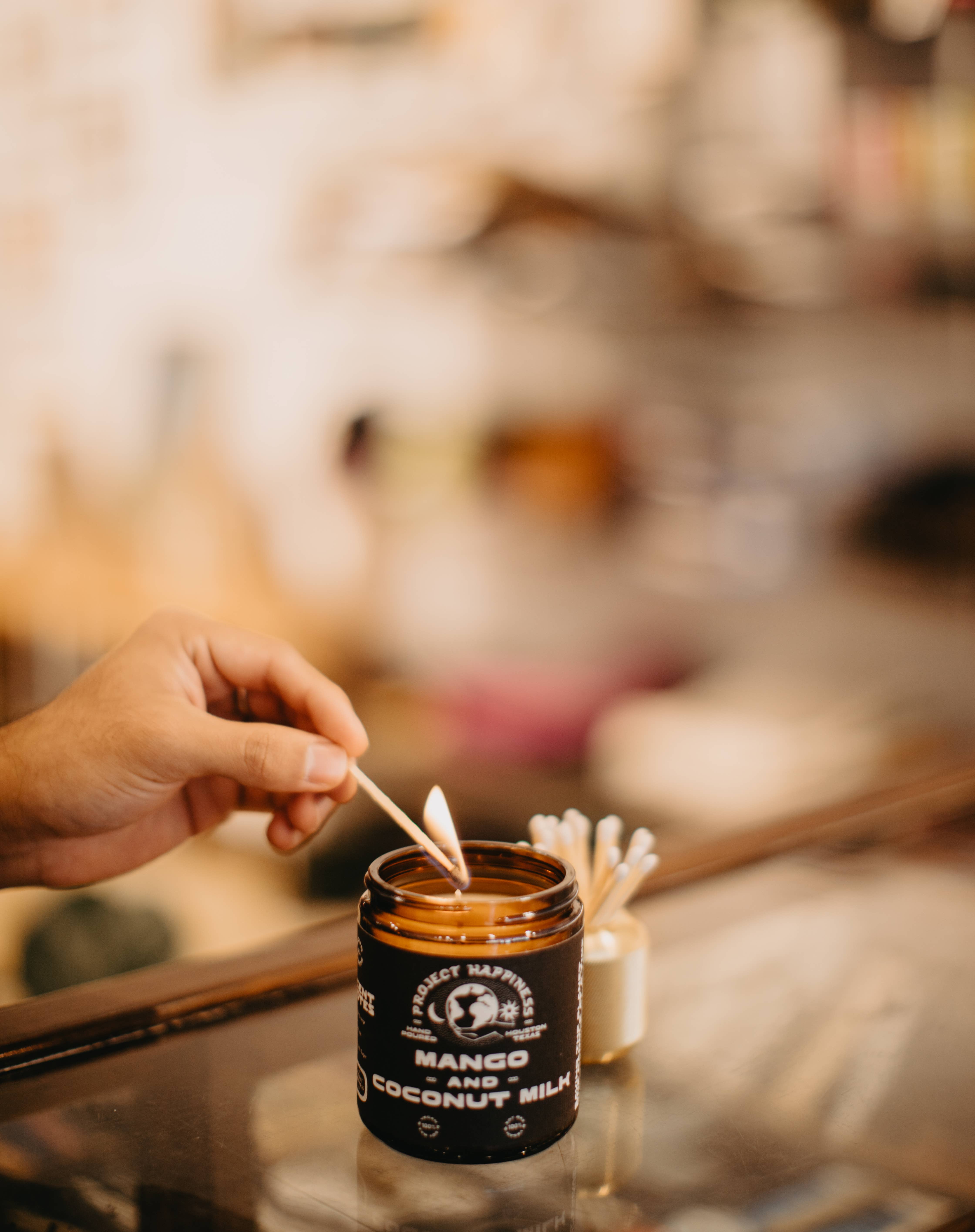 Project Happiness Candle Co. - Wholesale Jar/Filled Candle - Mango and Coconut Milk Soy Candle - 8oz | Summer Scent1