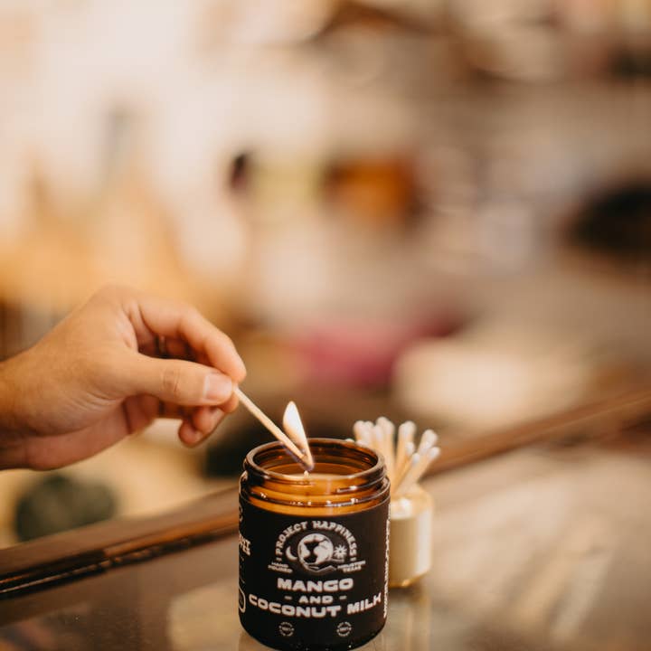 Project Happiness Candle Co. - Wholesale Jar/Filled Candle - Mango and Coconut Milk Soy Candle - 8oz | Summer Scent1