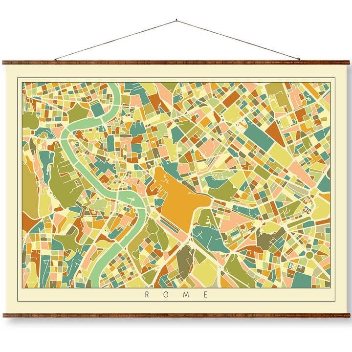 Rome Mosaic City Art Map Vintage Colored Ready to Hang Canvas Decorative Wall Decor Map Scroll for wholesale by Maps Vintage