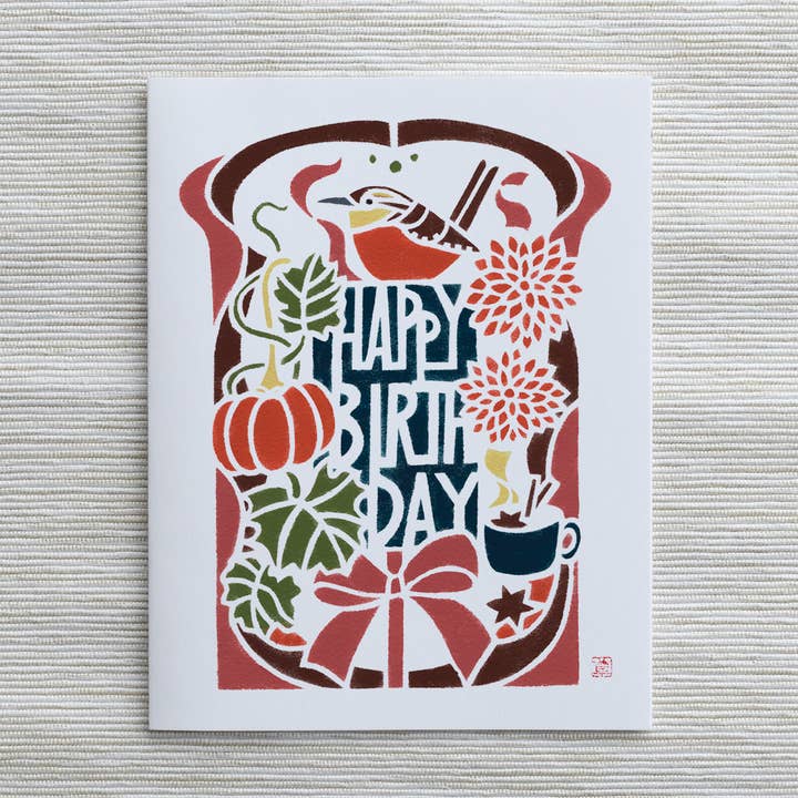 A2 Card Autumn Birthday Card - Carolina Wren for wholesale by Mayuko Fujino Bird & Nature Art