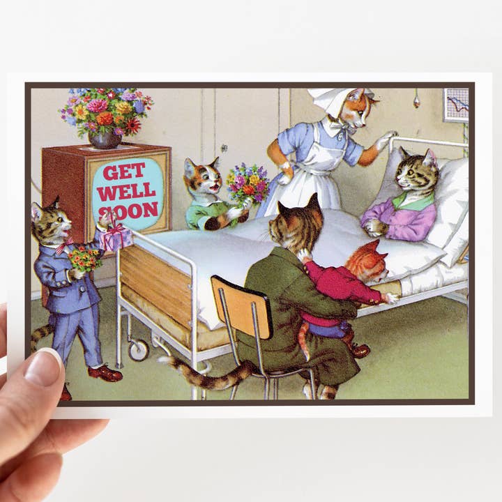 Cheerful Whimsies - Wholesale Get Well Card - Greeting Card. Vintage Cats. Get Well Soon. For Mom.
