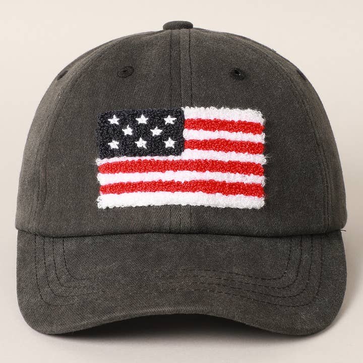 Fashion City - Wholesale Baseball Cap - Women's - American Flag Chenille Patch Baseball Cap