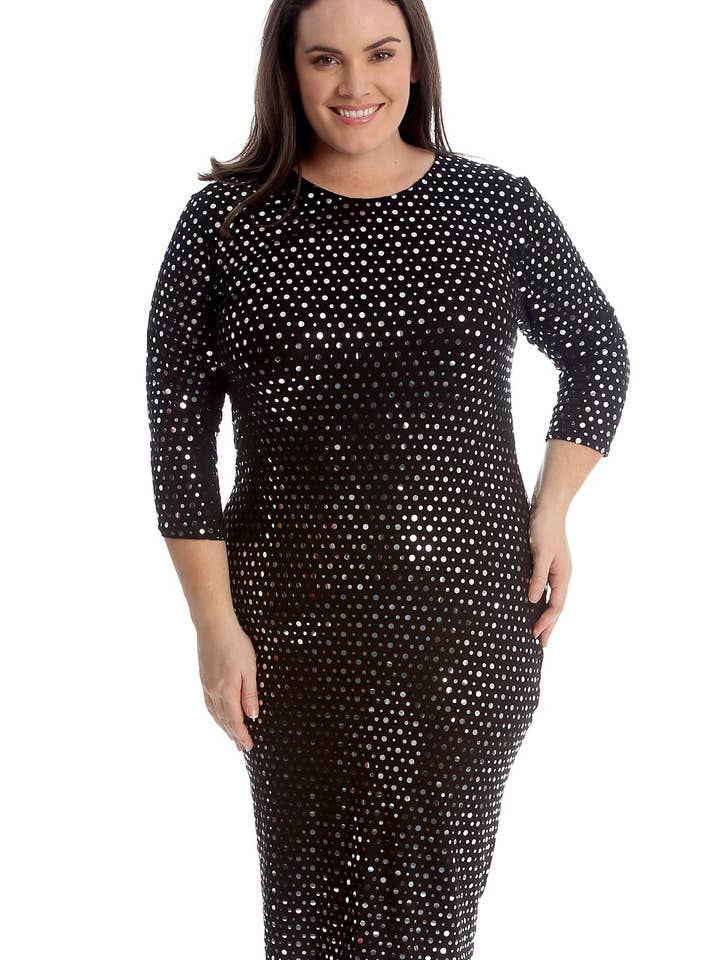 Vestido midi de lunares con lámina para venta al por mayor de NOUVELLE