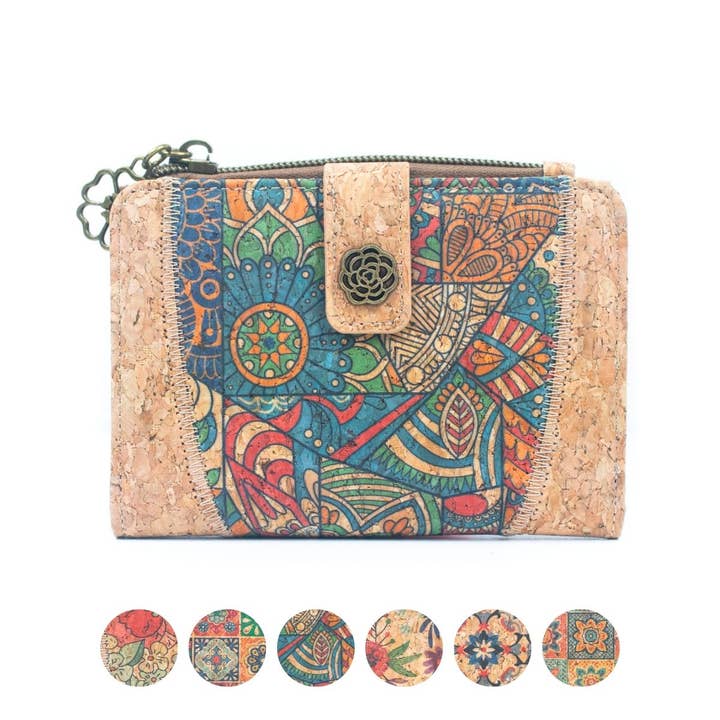 Natural Cork Floral-Print Women's Compact Wallet BAGF-077 for wholesale by Meninas Bonitas Cork
