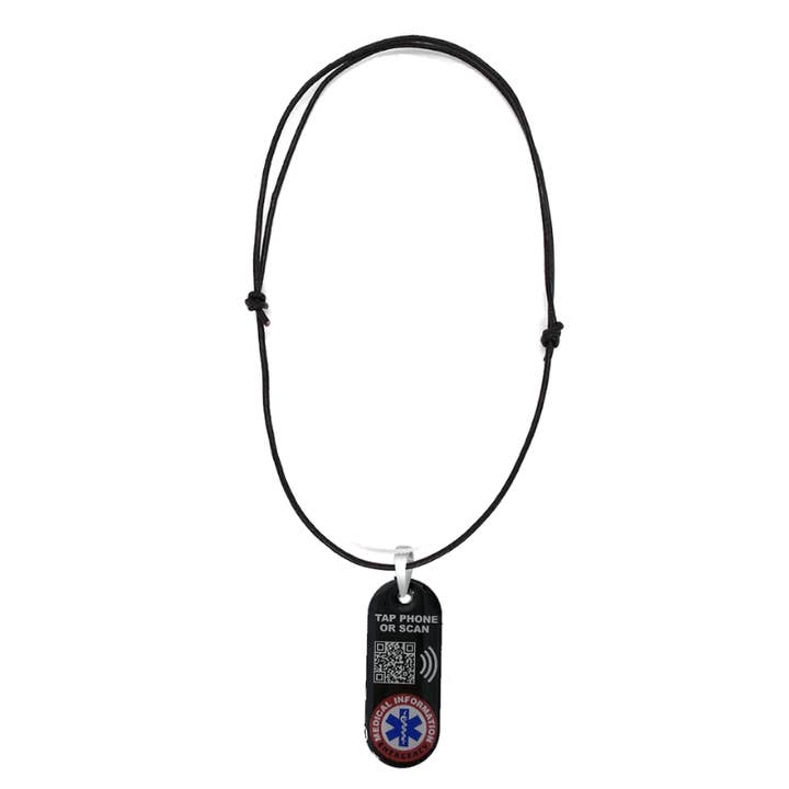 Tap and Share - Wholesale Pendant/charm necklace - Black Smart NFC Emergency Medical Information Necklace With Passive Tracking