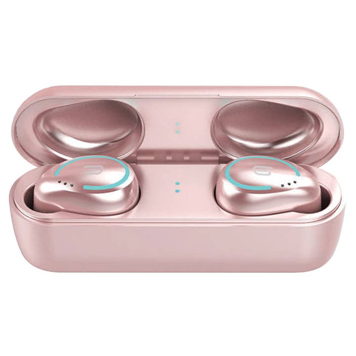 Auriculares Bluetooth com Estojo de Carregamento - Dourado Rosa por atacado de Funky Rico Inc