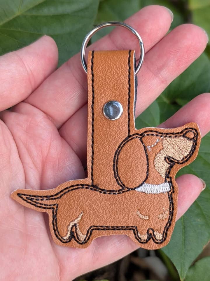 Embroidered Red Daschund Key Chain, Key Fob, Charm for wholesale by 525 Fiber and Designs