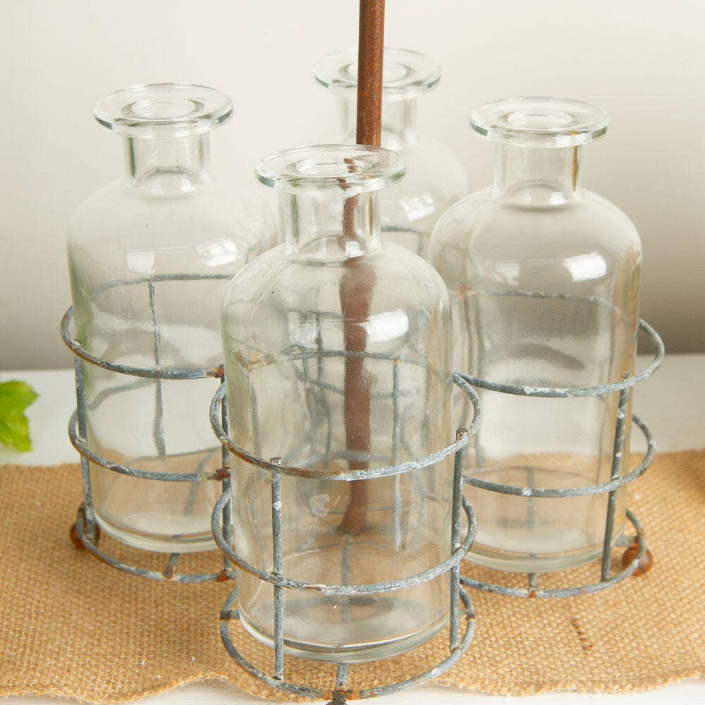 Factory Direct Craft - Vente Paniers - Caddy en fil métallique rustique et vieilli avec vases en verre2