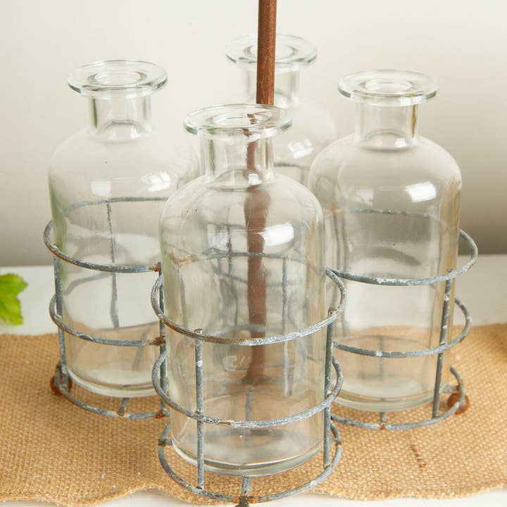 Factory Direct Craft - Vente Paniers - Caddy en fil métallique rustique et vieilli avec vases en verre2