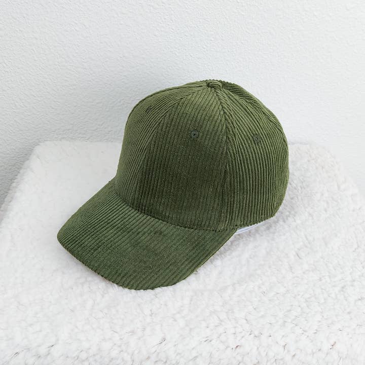Trendy Transfers - Wholesale Trucker Hat - Unisex - Olive Green Corduroy Hat1