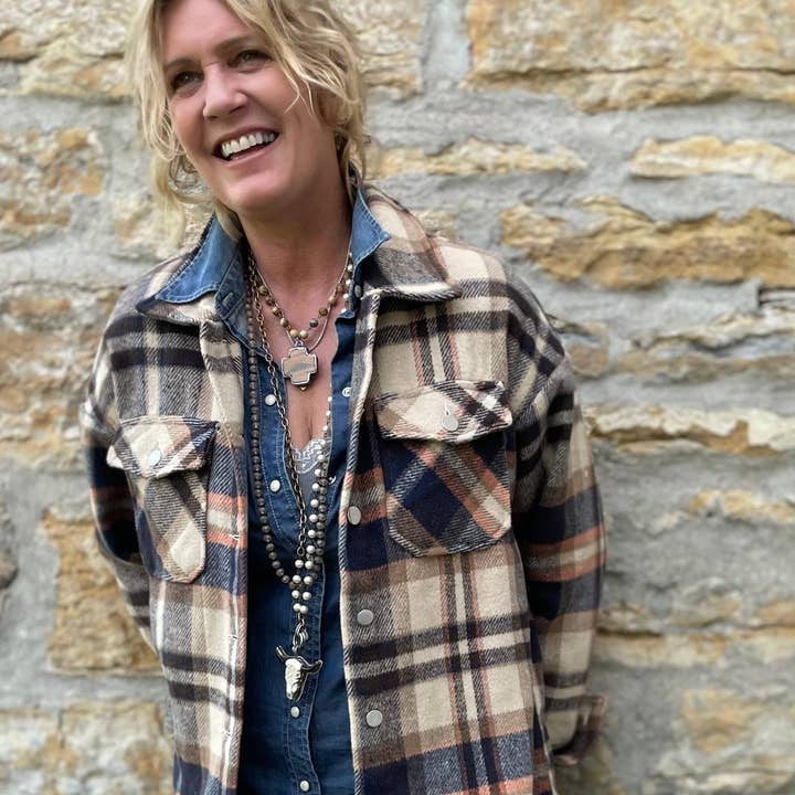 Rust Plaid Shacket Flannel Shirt -Rust for wholesale on Faire1