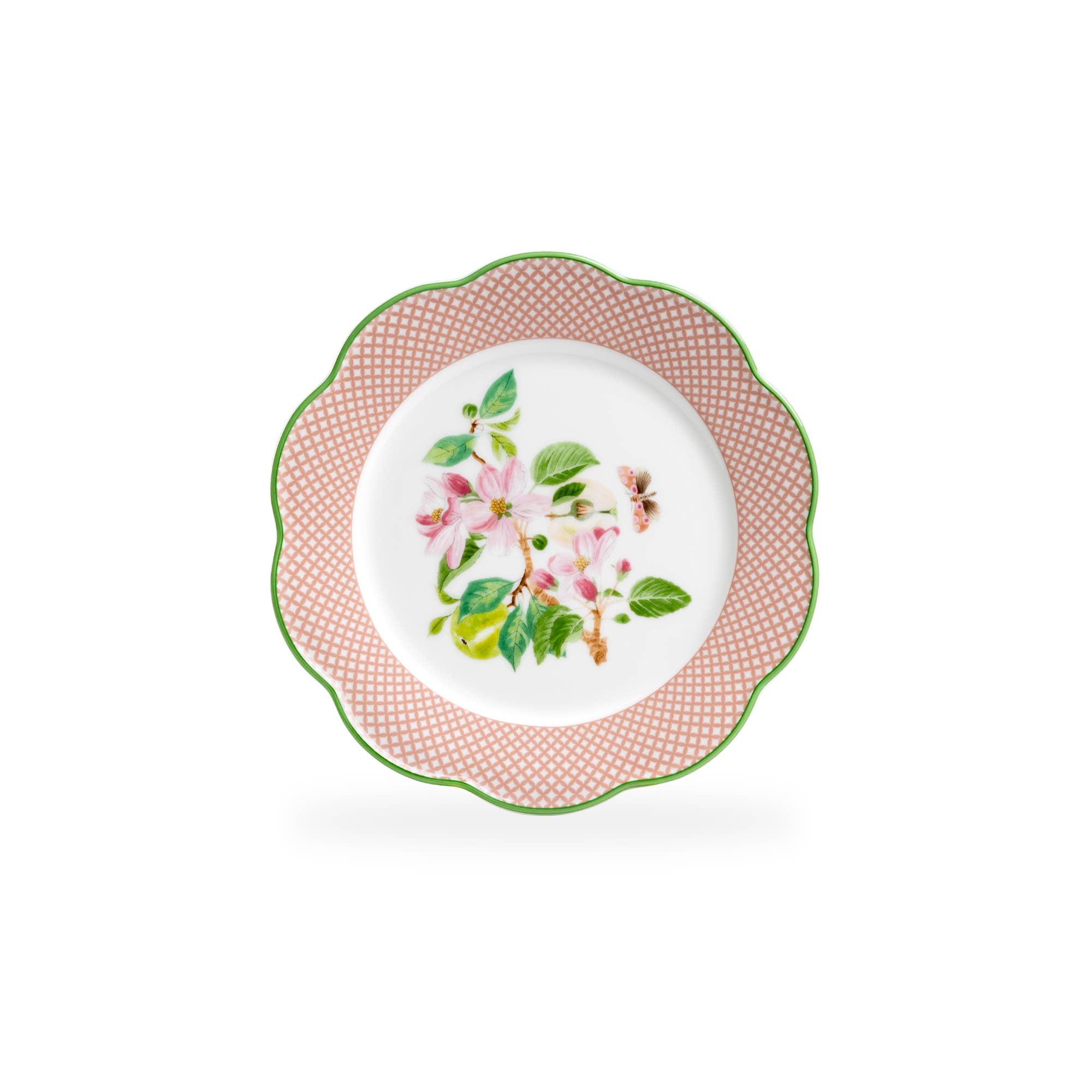 Grace Teaware - Vente Assiette à salade - Assiette à Apéritif en Porcelaine Fine à Treillis Rose Fleur de Pommier 6,5"6