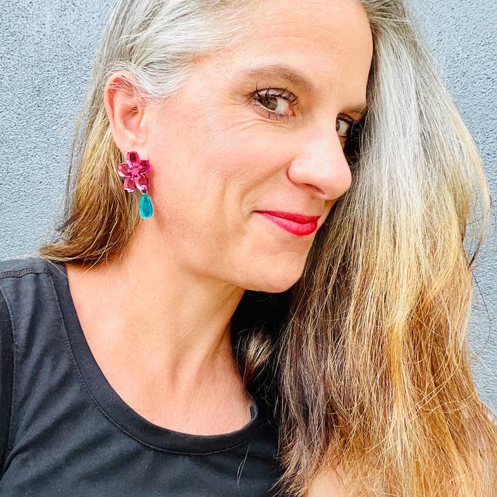 Prettykiku – Engroshandel Hængeøreringe og creoløreringe – Spejl akryl Sakura øreringe - lille7