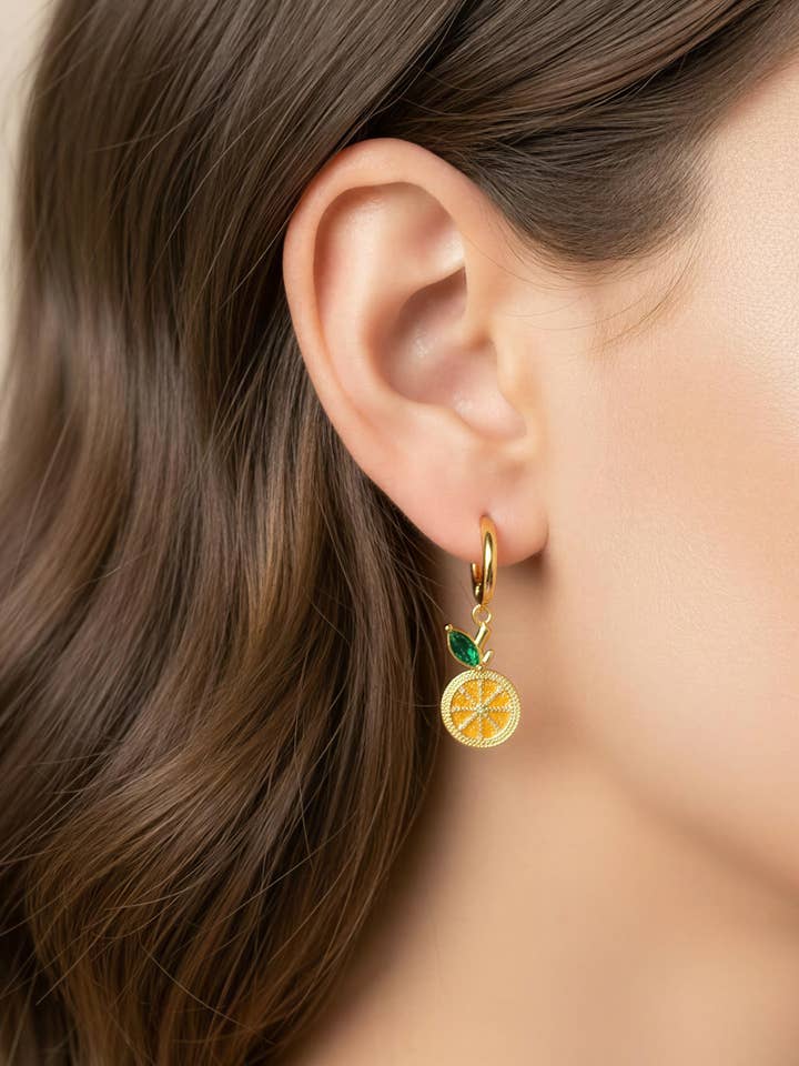 Boucles d'oreilles Deluxe Citrus en plaqué or 18K pour la vente par PHOEBE´S