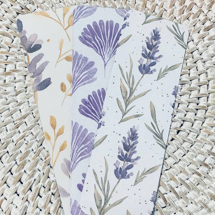 Lavender Collection Florals Dots Plaids Double-Sided Laminated Bookmarks - Set #2 Includes 3 Bookmarks - 2x6 Rounded Corner Bookmarks for wholesale by Ann Gregory Designs LLC