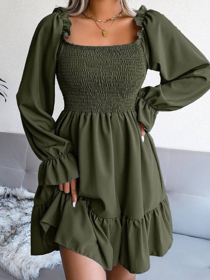 Lily Clothing - Wholesale Dress - Women's - WOMEN SMOCKED FRILL SLEEVE LOOSE FIT RUFFLE DRESS_CWDSD1726