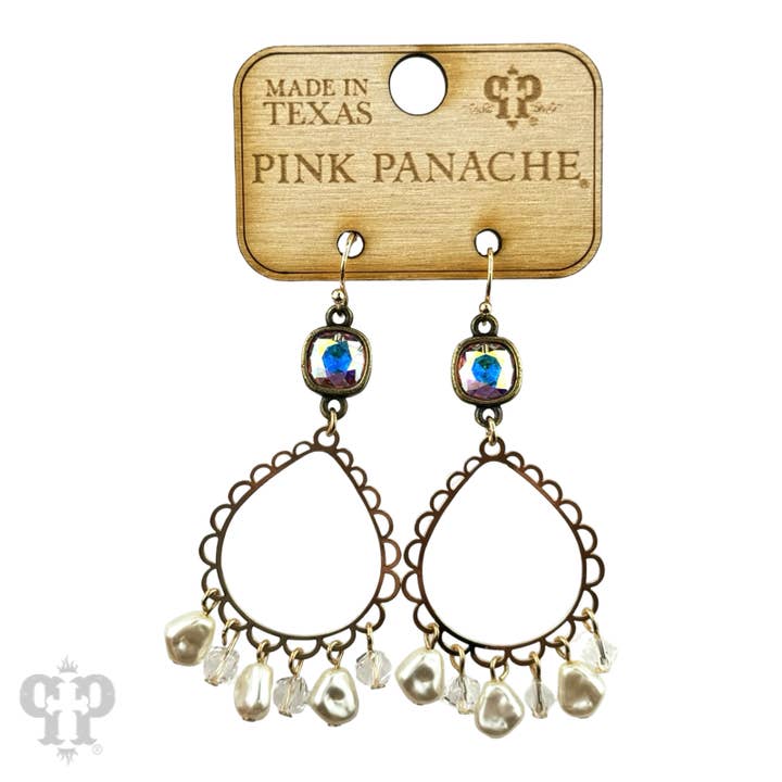 Pink Panache Brands - Wholesale Dangle Earrings - Pearl bead and teardrop earring, Austrian crystal