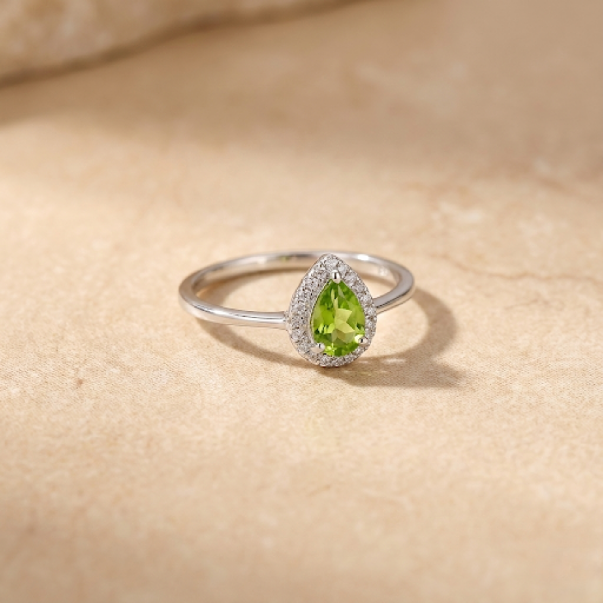 FCJ Jewelry LLC – wholesale Engagement ring – Taylor Swift Inspired Natural Peridot Teardrop Halo Ring2