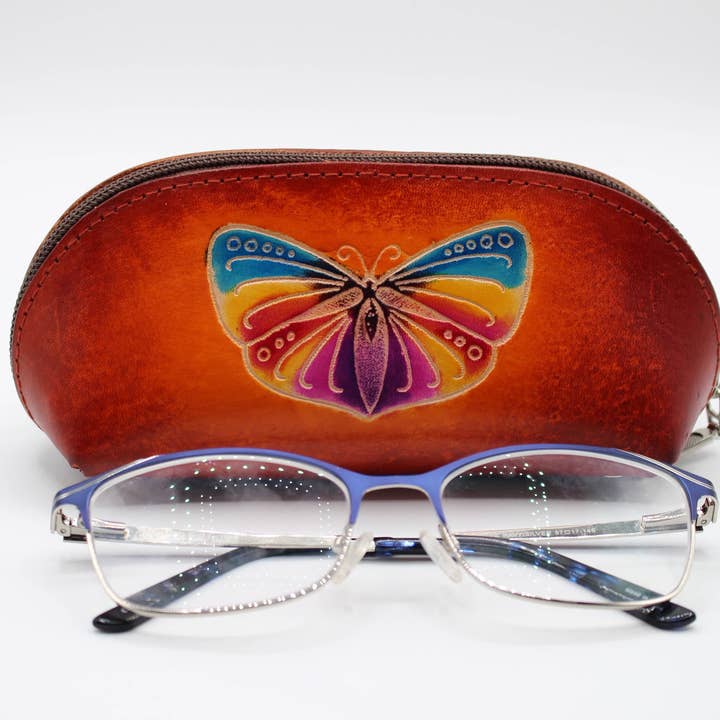 lederen vlinderbril zonnebril etui voor wholesale door Sunflower Handmade leather inc