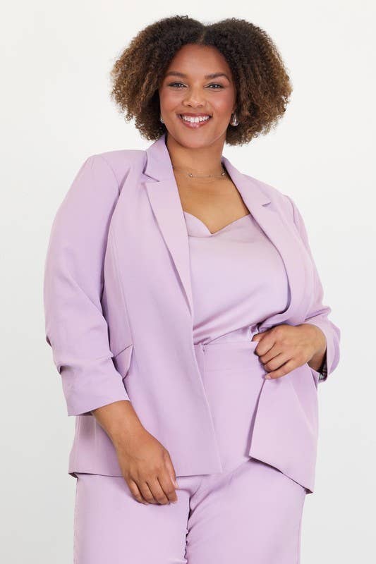 SKIES ARE BLUE - Wholesale Blazer - Women's - Plus Size Recycled Poly Shirred Sleeve Blazer5
