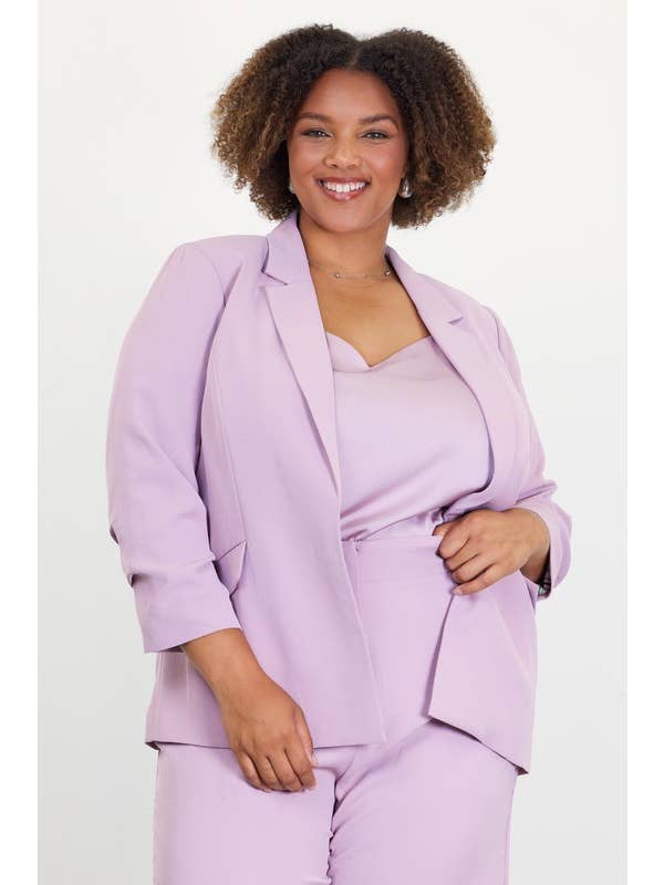 SKIES ARE BLUE - Wholesale Blazer - Women's - Plus Size Recycled Poly Shirred Sleeve Blazer
5