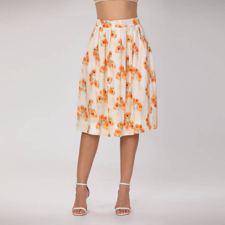 Saia evasê midi com flores por atacado de Smart and Joy