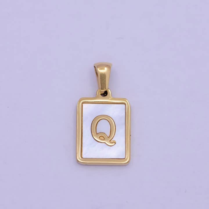 Aim Eternal - Wholesale Individual charm/pendant - Mother of Pearl Letter Charm Gold Tag Alphabet Charm, Shell Letter Pendant Personalized Letters Initial Charm Stainless Steel A-862-A-87416
