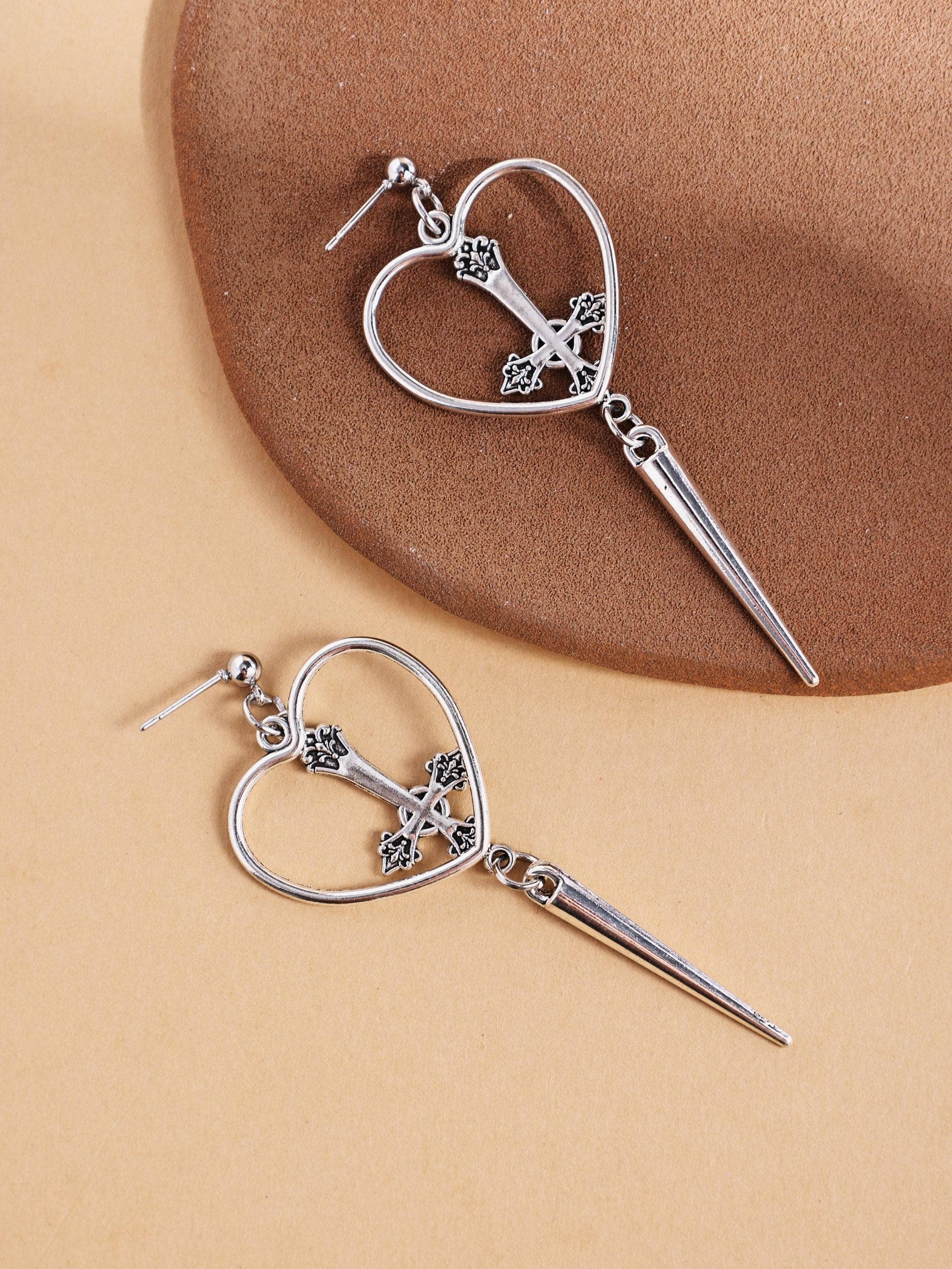 Revelari - Wholesale Dangle Earrings - Heart Cross Spike Drop Earrings1