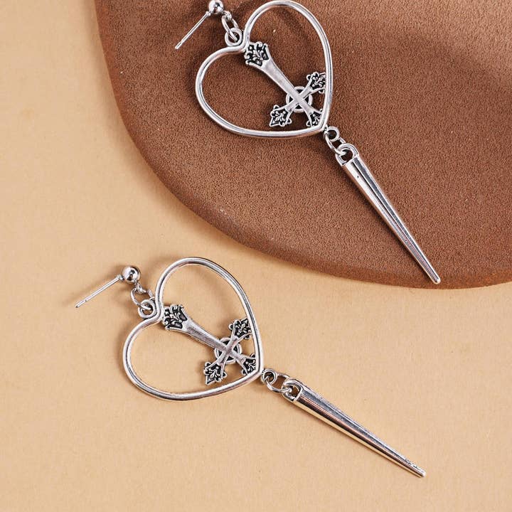 Revelari - Wholesale Dangle Earrings - Heart Cross Spike Drop Earrings1