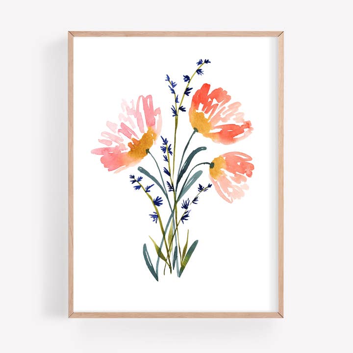 Gerbera Daisy 2 Bouquet Watercolor Art Print for wholesale by Farmcliff Studio