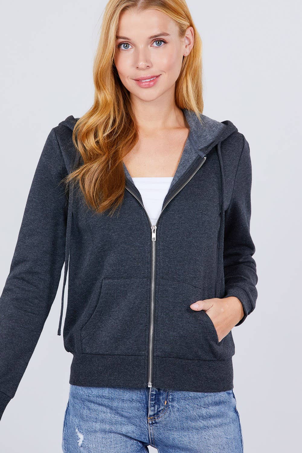 Active Basic | Active USA - Vendita all'ingrosso Felpa con cappuccio - Donna - Felpa con cappuccio e zip in French Terry con interno in pile spazzolato5