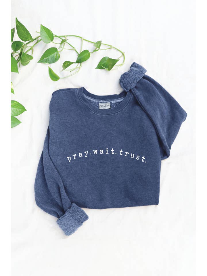 OAT COLLECTIVE - Wholesale Graphic Sweatshirt - Women's - PRAY WAIT TRUST Mineral Graphic Sweatshirt
