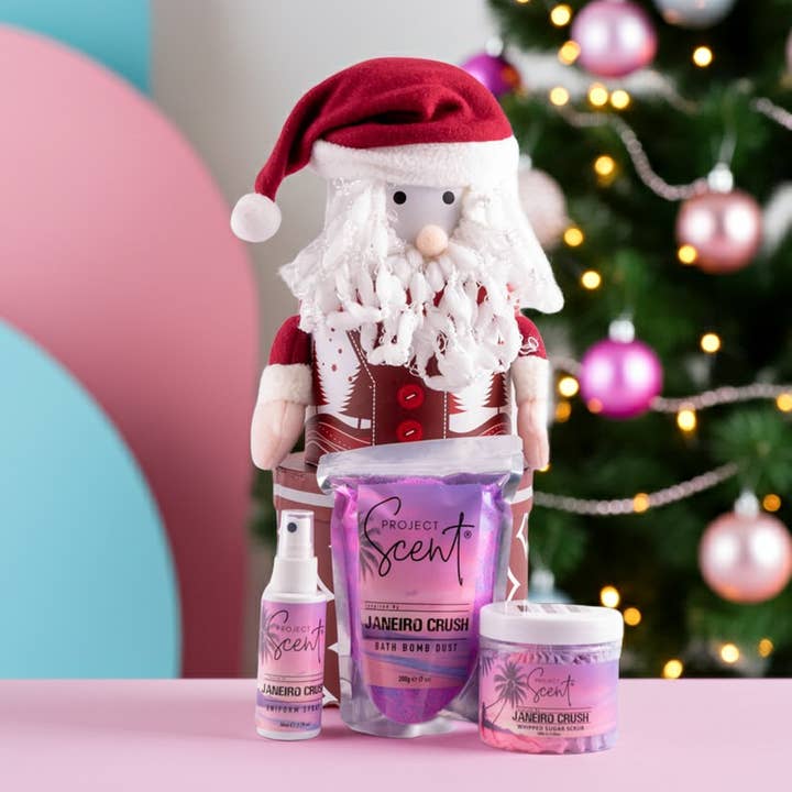 Santa Gift Set – Bath Dust, Whipped Sugar Scrub & Uniform Spray for wholesale by Project Scent