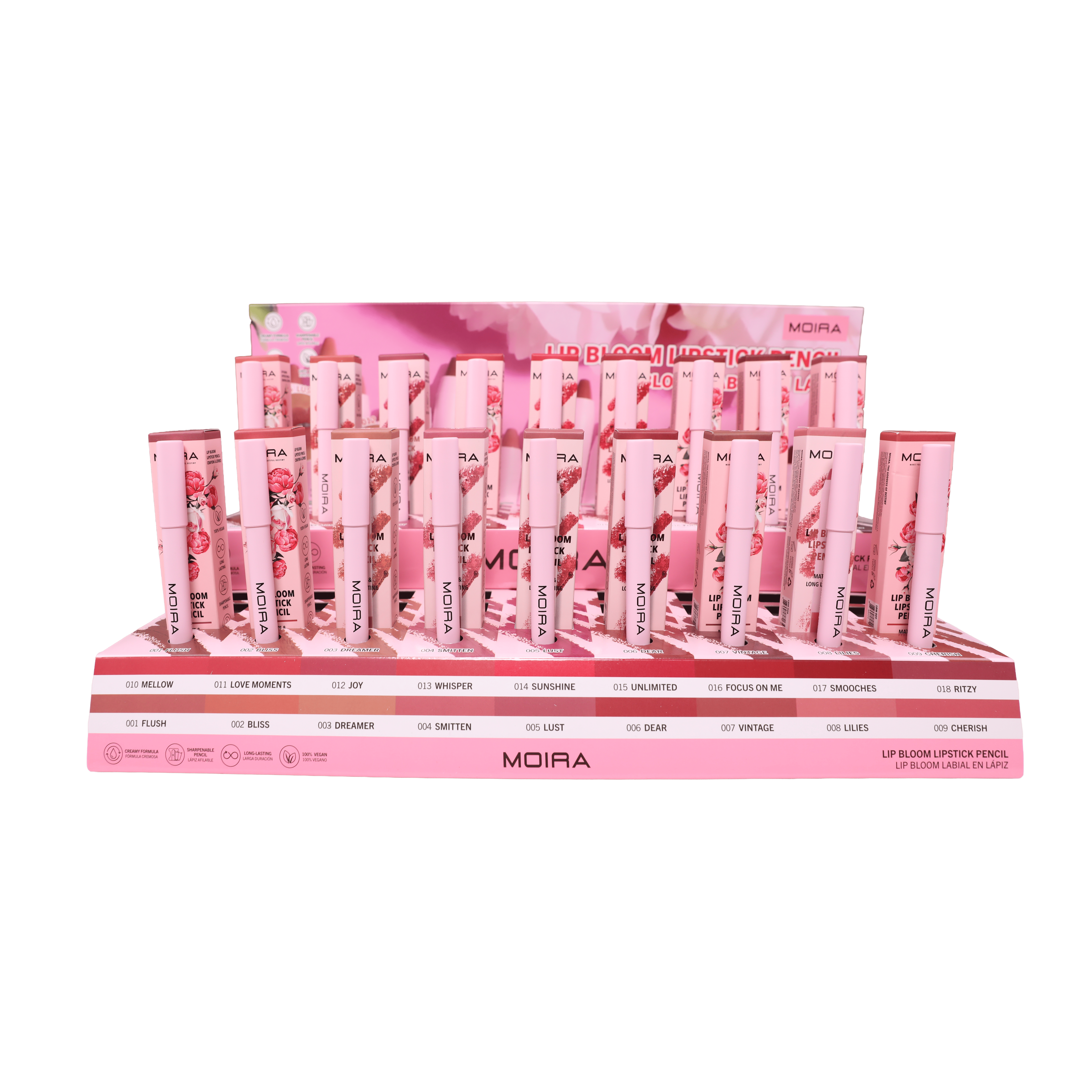 Moira Cosmetics - Wholesale Lipstick - Moira Makeup Display Lip Bloom Lipstick Pencil 72pcs0