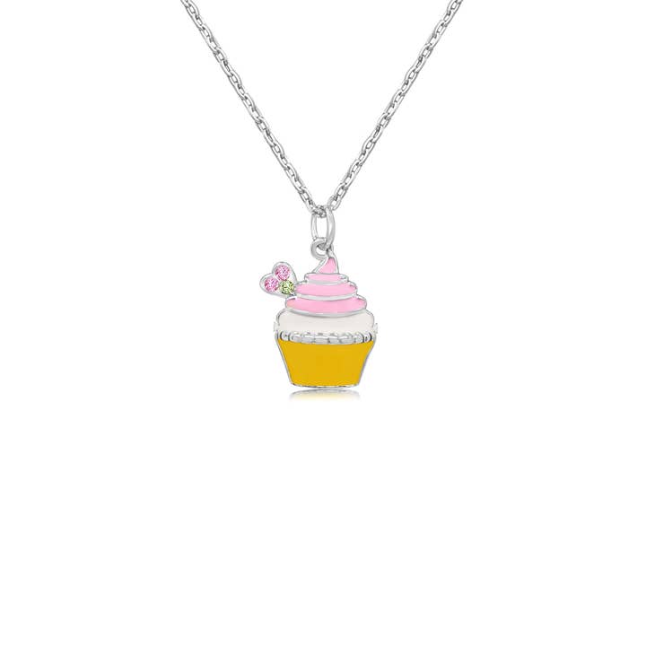 White Gold-Toned Plated Pink Cupcapte with Stone Pendant for wholesale by Chanteur
