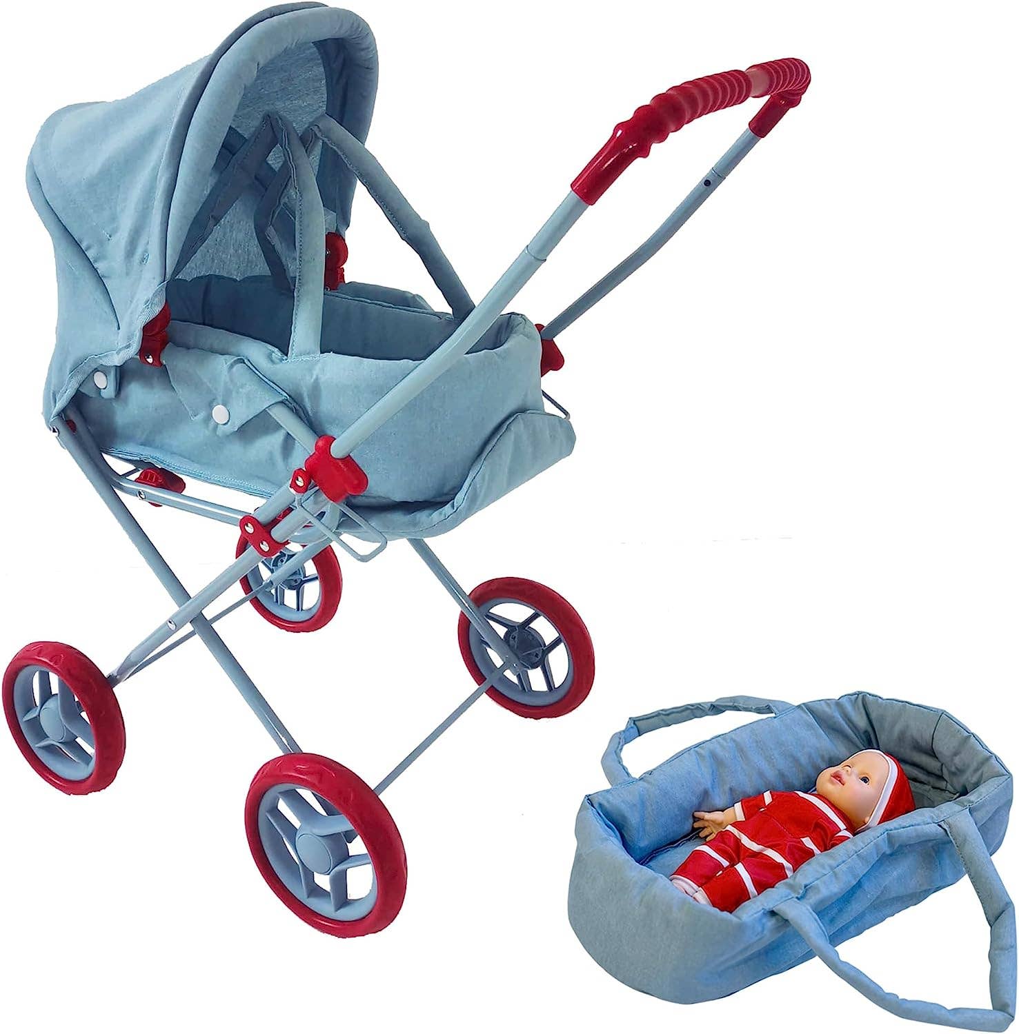 The New York Doll Collection - Wholesale Doll Stroller - Kids - Heart Printed Doll Bassinet Stroller with Travel Carry Bag11
