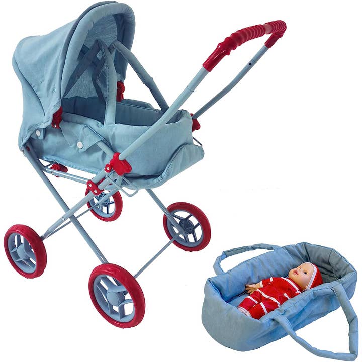 The New York Doll Collection - Wholesale Doll Stroller - Kids - Heart Printed Doll Bassinet Stroller with Travel Carry Bag11
