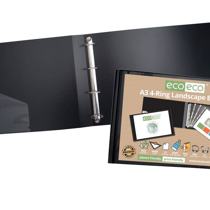 eco-eco Stationery Ltd – Arquivo por atacado – A3 95% Reciclado Apresentação Pasta de Paisagem de 4 Anéis1