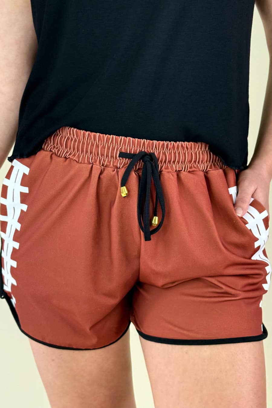 Brown 30A PREORDER- Touchdown Drawstring Everyday Shorts for wholesale on Faire