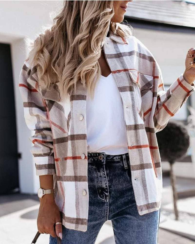 Fashion Combination - Wholesale Jacket - Women's - plaid print long sleeve button up shacket1