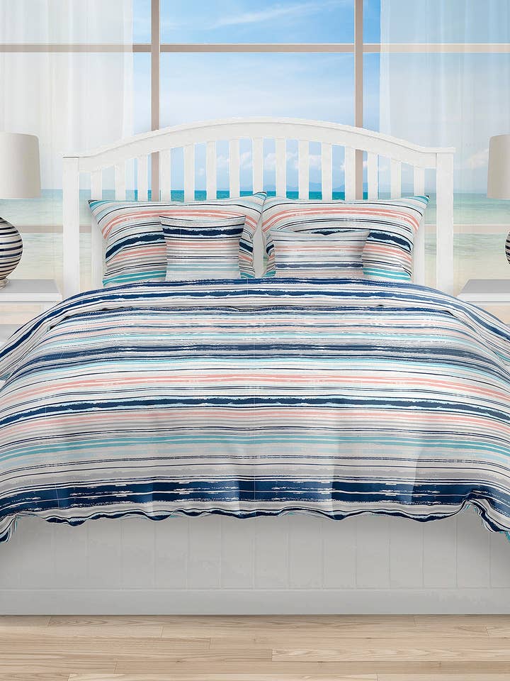 Ensemble de couette 5 pièces Full/Queen Sunrise Stripe, 88 « X 94" pour la vente par Mod Lifestyles