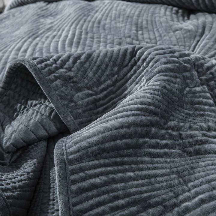 Tache Home Fashion - Wholesale Quilt - Tache Plush Dreams Steel Navy Blue Waves Velvet Quilt Set (JHW-852BL)6