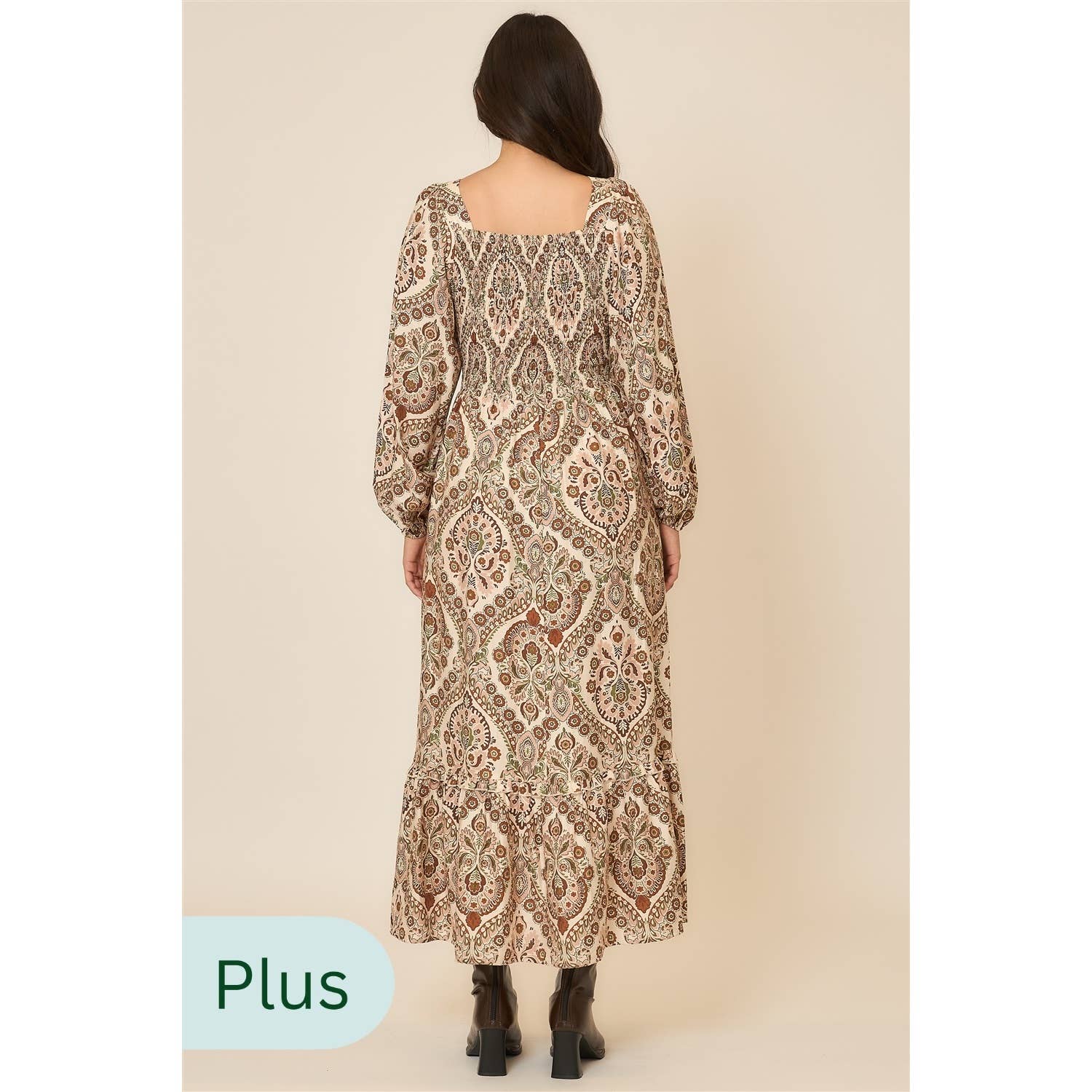 Marrone Chiaro Abito lungo a maniche lunghe con scollo a V e stampa floreale in vendita all'ingrosso su Faire2