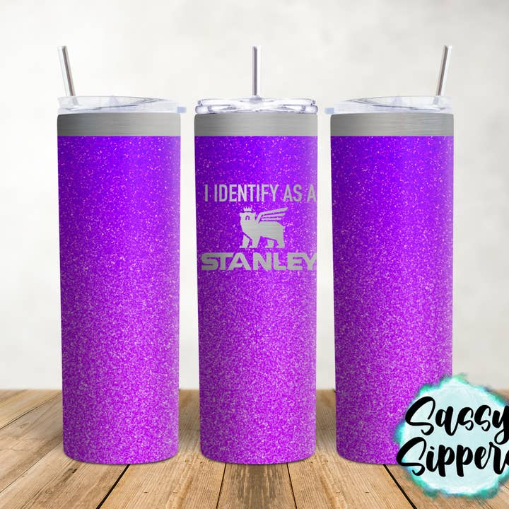 I Identify As A Stan Glitter Purple Tumbler for wholesale by K. I. Designs