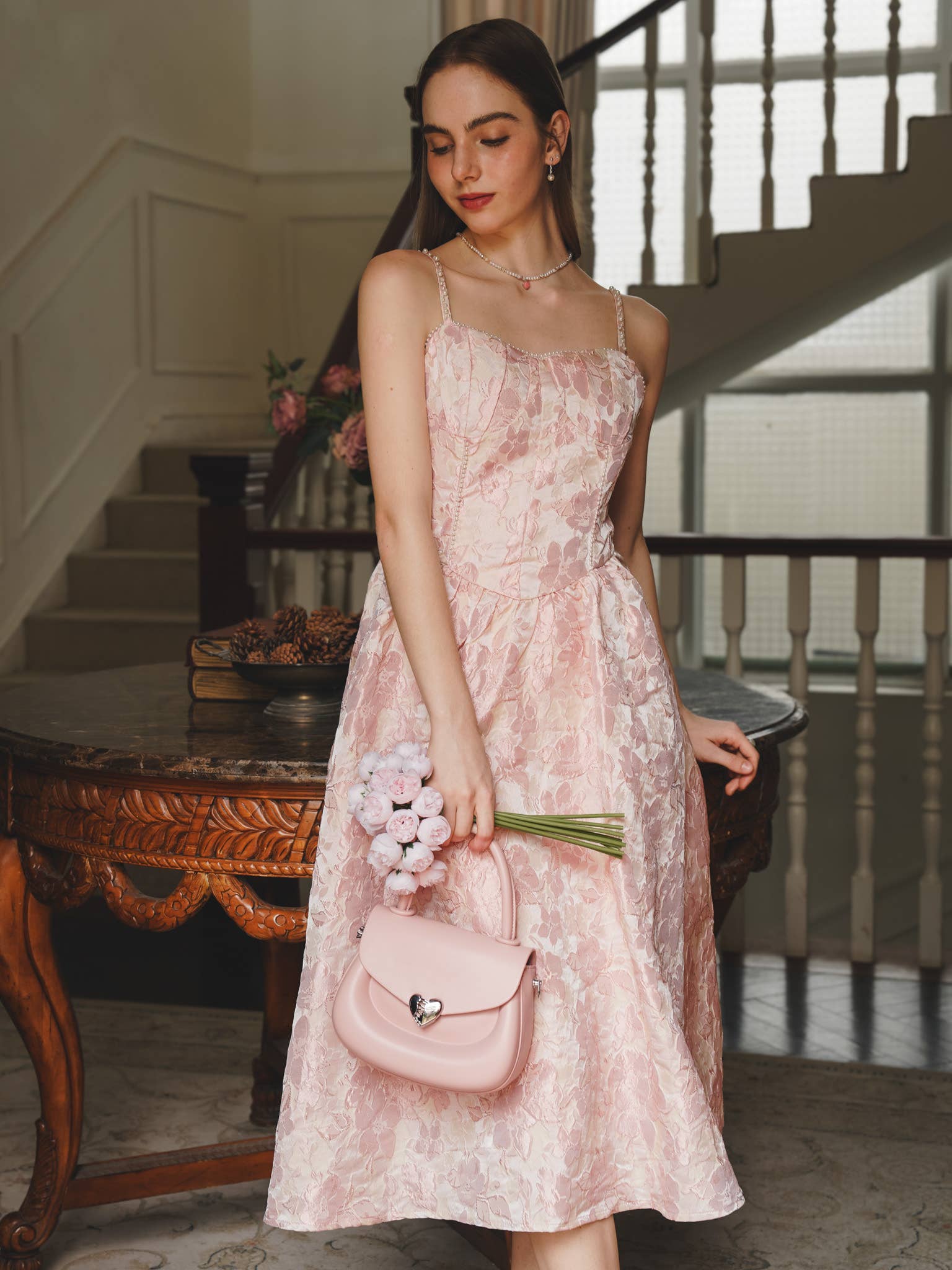 ROSIE POSIE - Wholesale Dress - Women's - RP2231 - Pearl-Embellished Blush Floral Embroidered Dress1