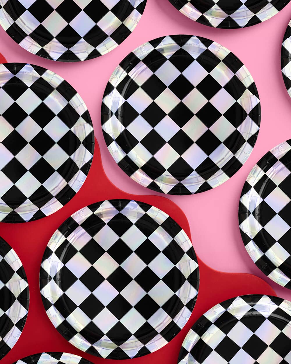 xo, Fetti - Wholesale Disposable Plate - Checkered Iridescent Paper Plates, Party Supplies, Cool Cake2
