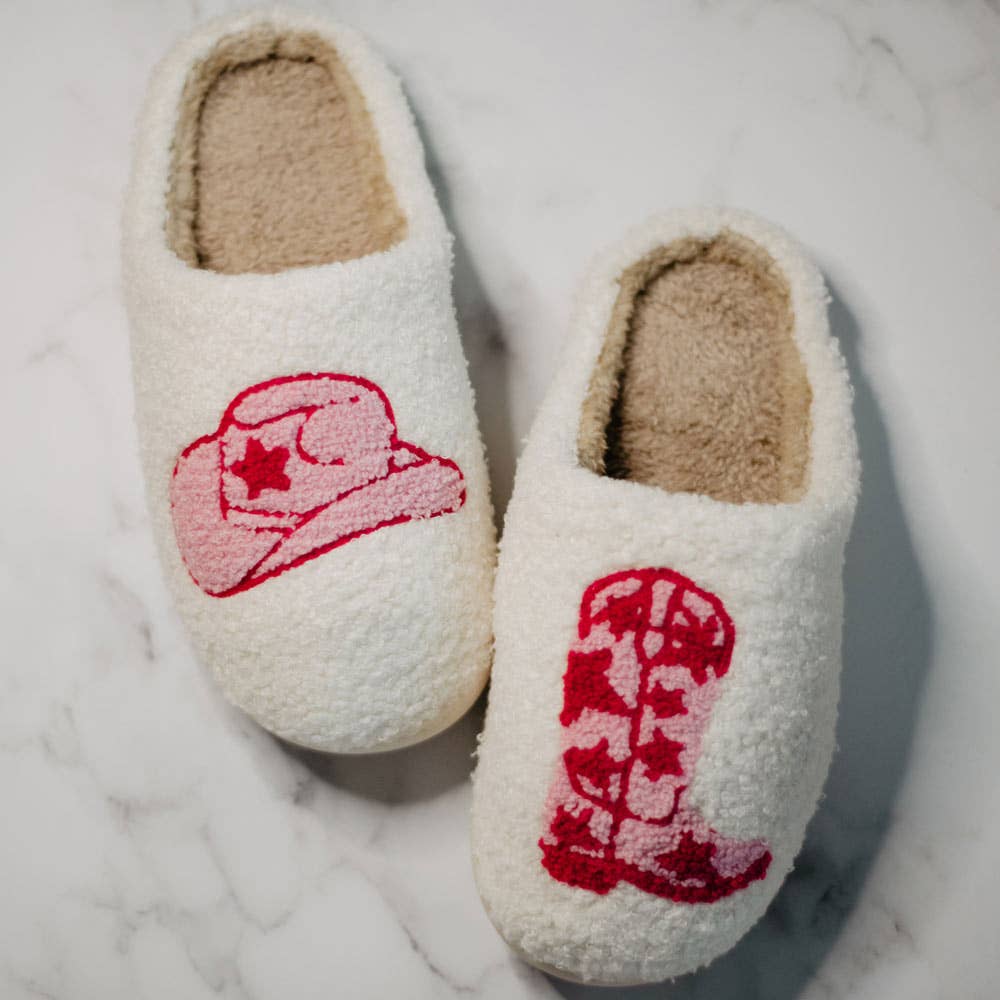 Blanco Pantuflas estilo western con botas y sombrero de vaquera de venta al por mayor en Faire5