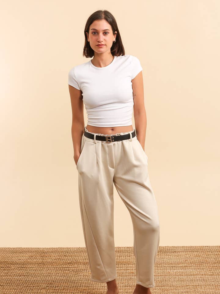 Calça lisa em tecido suave com renda por atacado de Lucky Nana