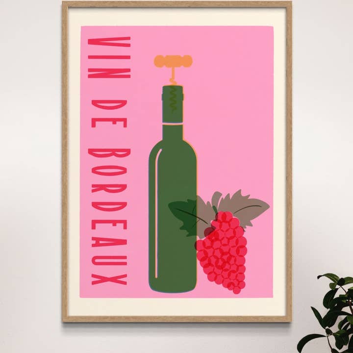 Bordeaux Wine Retro Print for wholesale by Little Egret Design