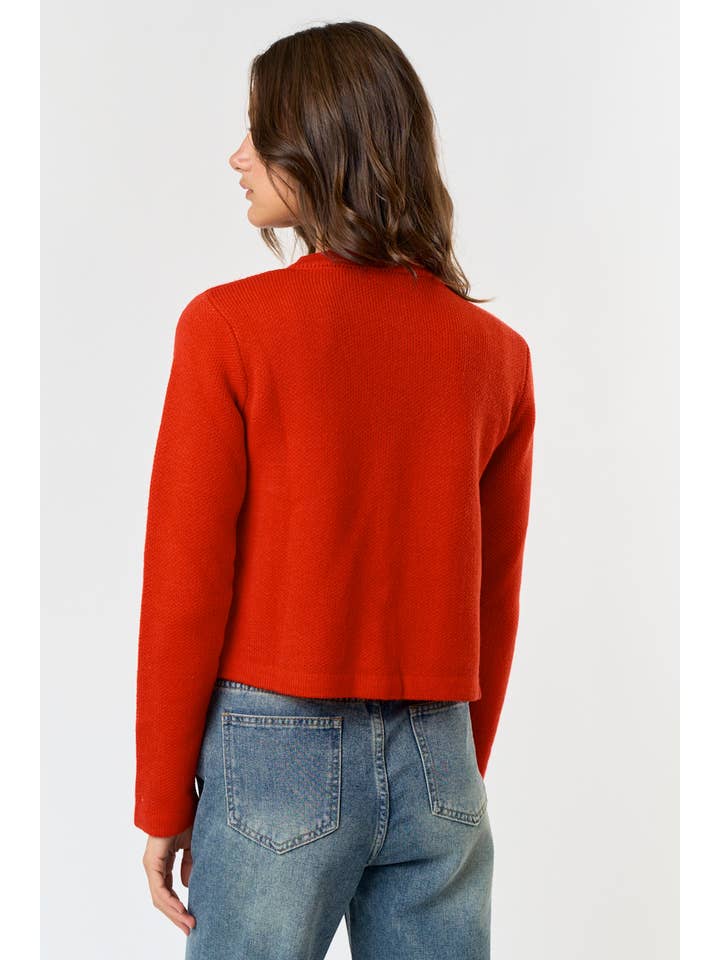 Red ILT4805 BUTTON FRONT POCKET DETAIL SWEATER CARDIGAN for wholesale on Faire